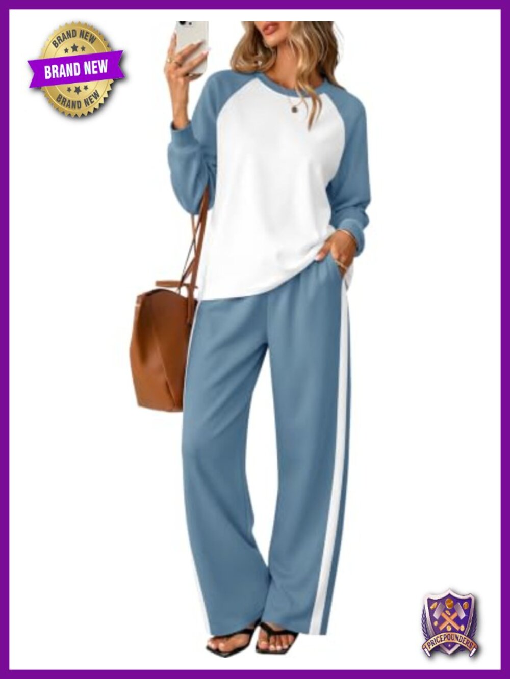 Two Piece Lounge Set Raglan Long Sleeve Shirt Wide Leg Pants